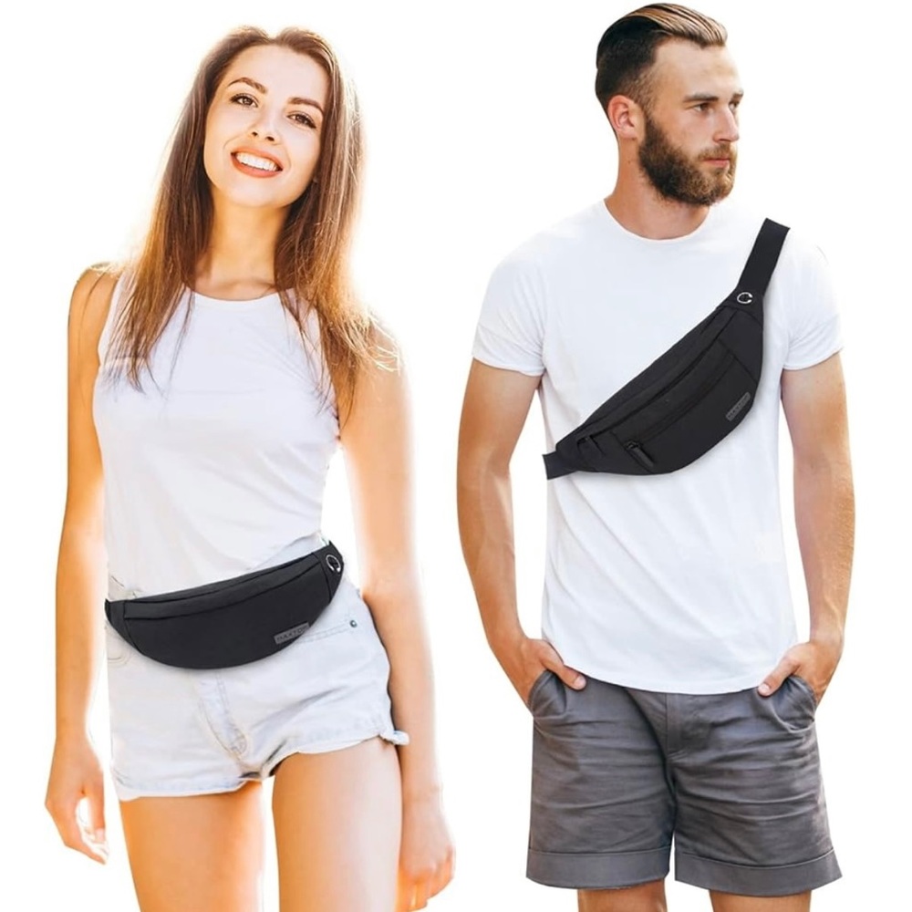 NWT Maxtop Unisex Large Crossbody Fanny Pack with 4 Zipper Pockets ~ Dark Grey